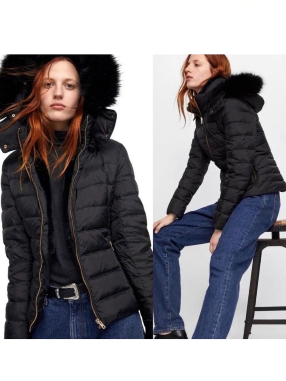 Zara Basic Faux Fur Lined Water & Wind Protecting Down Puffer Coat